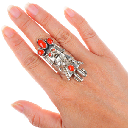 sz7.5 Doris Smallcanyon sterling silver red coral Kachina ring