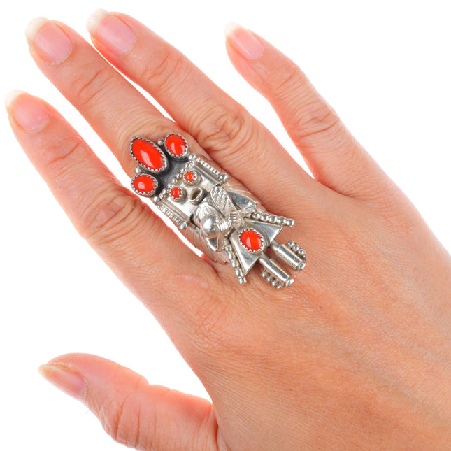 sz7.5 Doris Smallcanyon sterling silver red coral Kachina ring