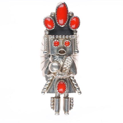 sz7.5 Doris Smallcanyon sterling silver red coral Kachina ring