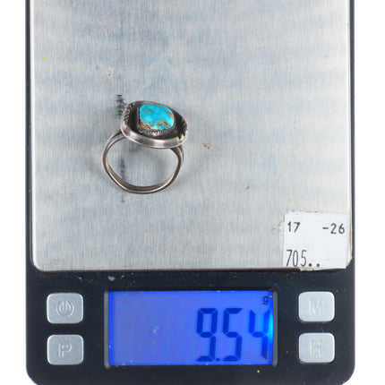 sz11 vintage Navajo sterling silver ring with high grade turquoise