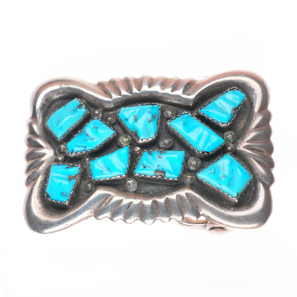 1.25" G&L Leekity Zuni sterling silver turquoise carved nugget belt buckle