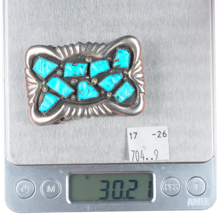 1.25" G&L Leekity Zuni sterling silver turquoise carved nugget belt buckle