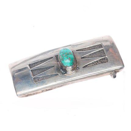 1" vintage Navajo sterling silver geometric overlay belt buckle with turquoise
