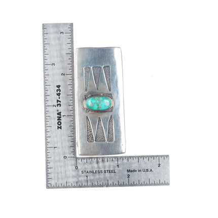 1" vintage Navajo sterling silver geometric overlay belt buckle with turquoise