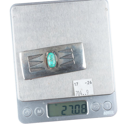 1" vintage Navajo sterling silver geometric overlay belt buckle with turquoise