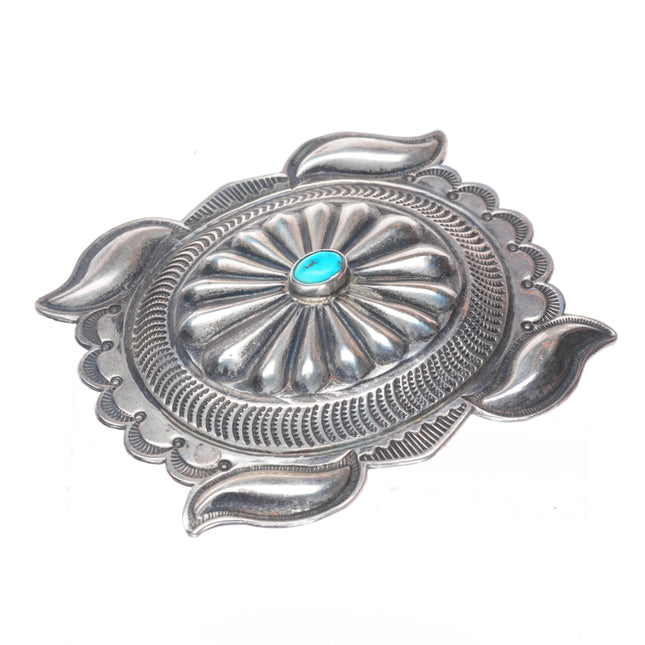 1.5" Eddison Smith Navajo sterling silver deep stamped belt buckle turquoise
