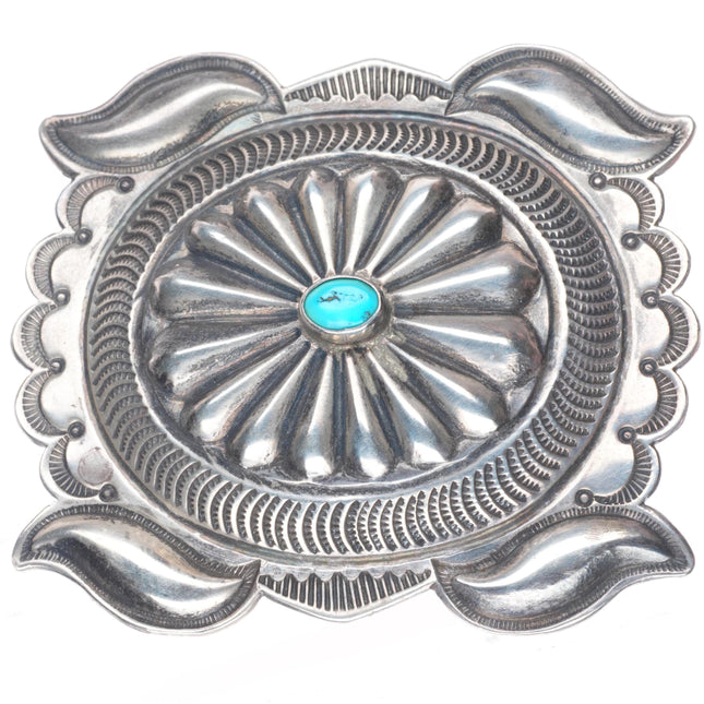 1.5" Eddison Smith Navajo sterling silver deep stamped belt buckle turquoise