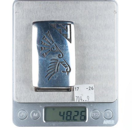 1.25" Loren Sakeva Kumauni Hopi Overlay flying bird belt buckle sterling silver