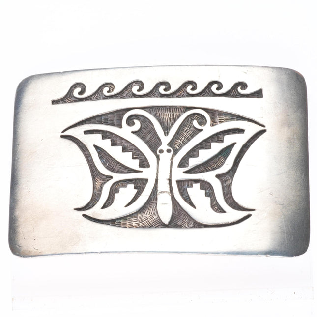 1.25" Loren Sakeva Kumauni Hopi Overlay butterfly belt buckle sterling silver