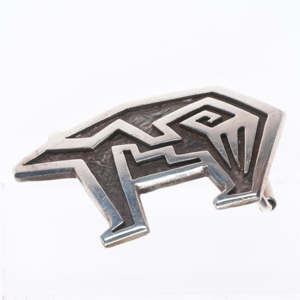 1" Duane Maktima Hopi sterling silver bear form belt buckle in overlay style