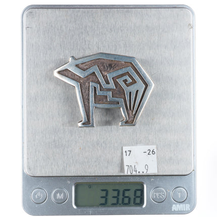 1" Duane Maktima Hopi sterling silver bear form belt buckle in overlay style