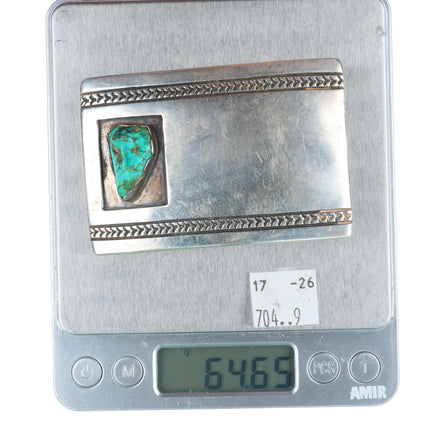1.5" Richard Henry Yazzie Navajo vintage sterling silver turquoise belt buckle