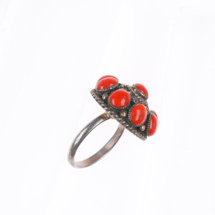 sz6 Darlene & Dickie Charlie Zuni sterling silver coral cluster ring