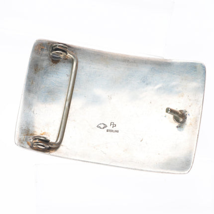 1.5" Philbert Poseyesva Hopi overlay belt buckle carved eagle sterling silver