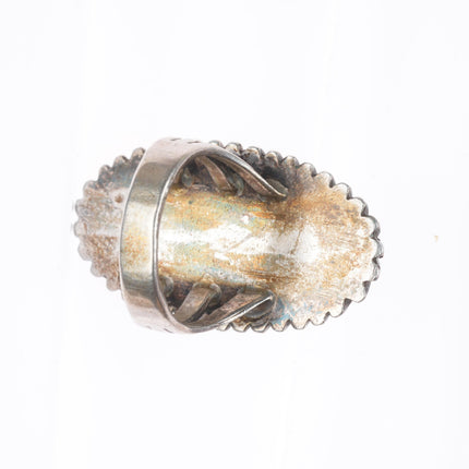 sz9 vintage Zuni sterling silver turquoise, spiny oyster, shell inlay ring