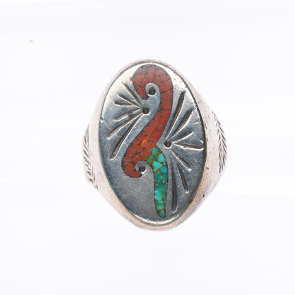 sz14 William Singer Navajo  sterling silver chip inlay turquoise men's ring