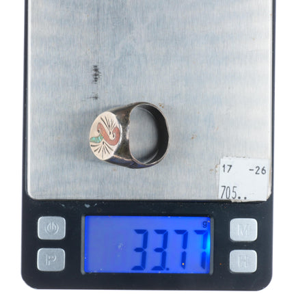 sz14 William Singer Navajo  sterling silver chip inlay turquoise men's ring