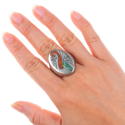 sz14 William Singer Navajo  sterling silver chip inlay turquoise men's ring