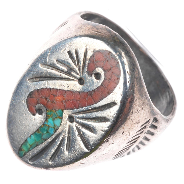 sz14 William Singer Navajo  sterling silver chip inlay turquoise men's ring