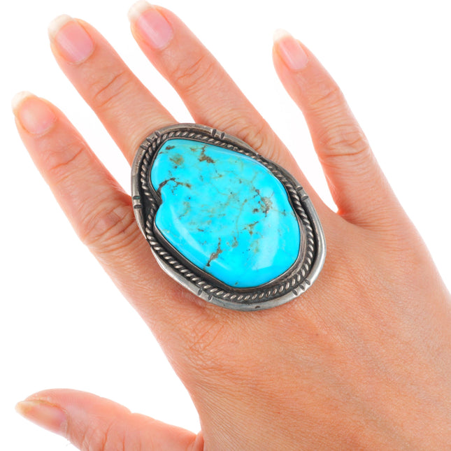 sz7.5 Huge vintage Navajo sterling silver turquoise chunky nugget ring