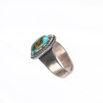sz9 vintage Navajo sterling silver blue/green Royston turquoise rope edge ring