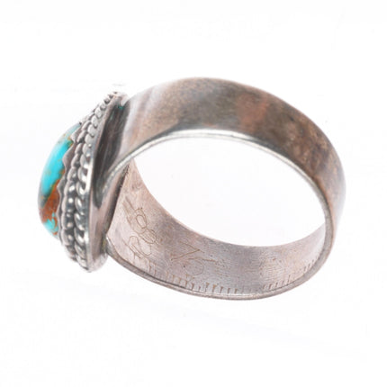 sz9 vintage Navajo sterling silver blue/green Royston turquoise rope edge ring