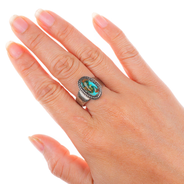 sz9 vintage Navajo sterling silver blue/green Royston turquoise rope edge ring