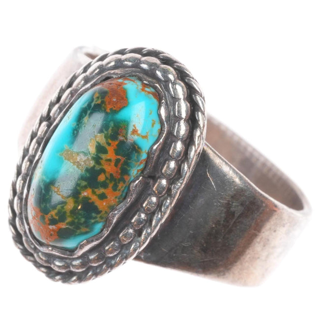 sz9 vintage Navajo sterling silver blue/green Royston turquoise rope edge ring