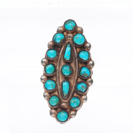 sz8.5 40's-50's vintage Zuni sterling silver snake eye turquoise cluster ring