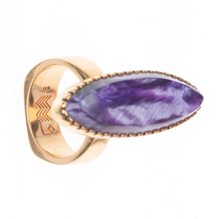 sz7 Larry Golsch Cherokee 14k yellow gold purple Charoite modernist ring