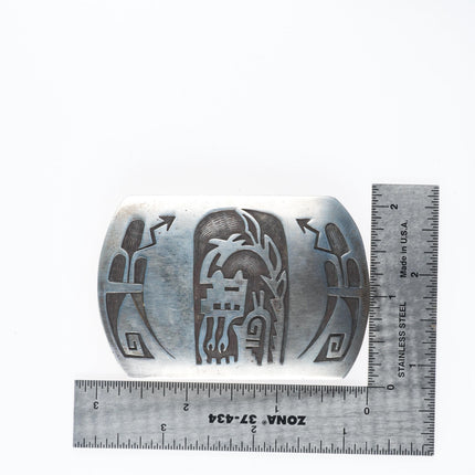 1.5" vintage Hopi Overlay warrior kachina belt buckle sterling silver