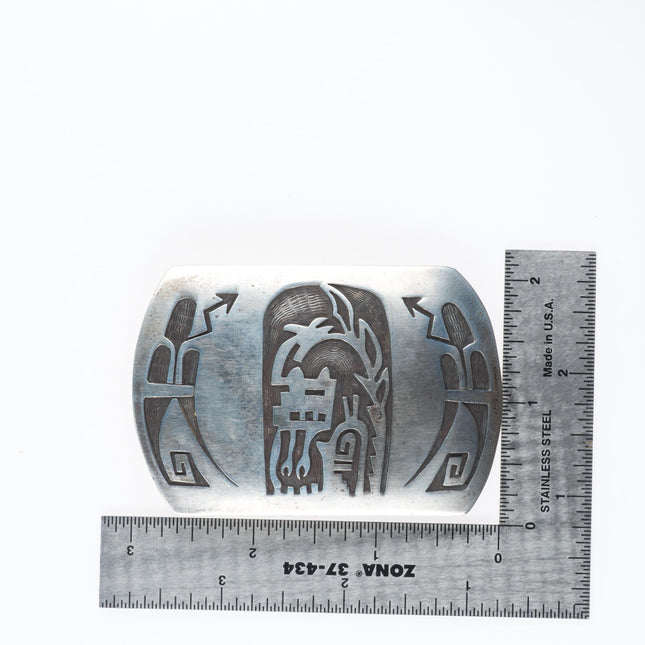 1.5" vintage Hopi Overlay warrior kachina belt buckle sterling silver