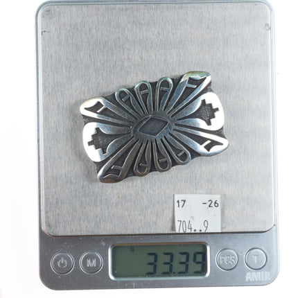 1" Anderson Koinva Hopi overlay geometric pattern sterling silver belt buckle