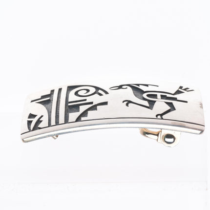 1" Hopi Overlay Roadrunner sterling silver belt buckle