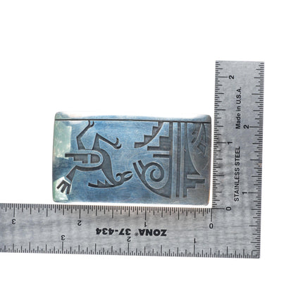 1" Hopi Overlay Roadrunner sterling silver belt buckle
