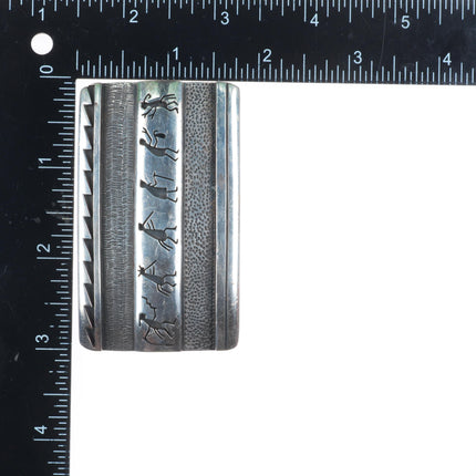 1.5" Victor Coochwytewa Hopi sterling silver flute procession belt buckle