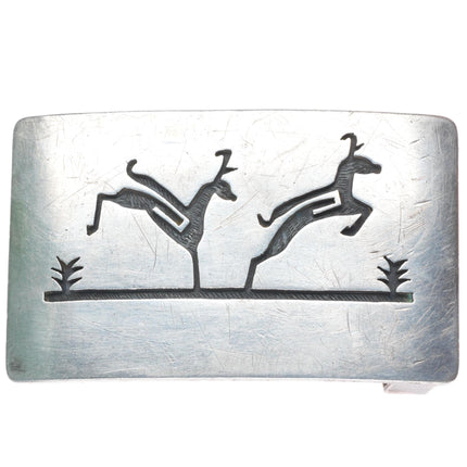 1.25" Joe Coochyumptewa Hopi overlay jumping deer belt buckle sterling silver