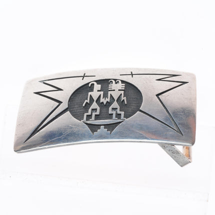 1.5" Raymond Kyasyousie Hopi overlay kachinas belt buckle sterling silver