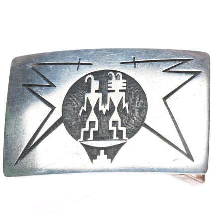 1.5" Raymond Kyasyousie Hopi overlay kachinas belt buckle sterling silver