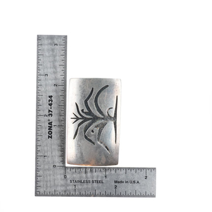 1" Bernard Dawahoya Hopi overlay corn belt buckle sterling silver