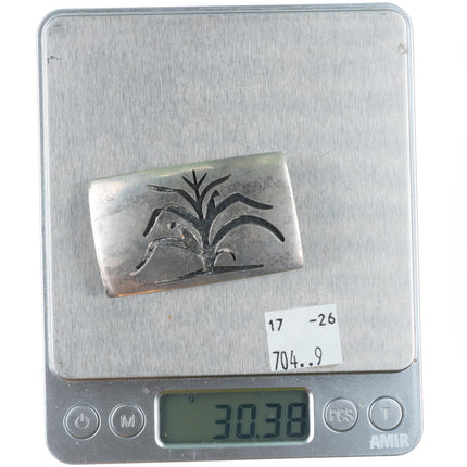 1" Bernard Dawahoya Hopi overlay corn belt buckle sterling silver