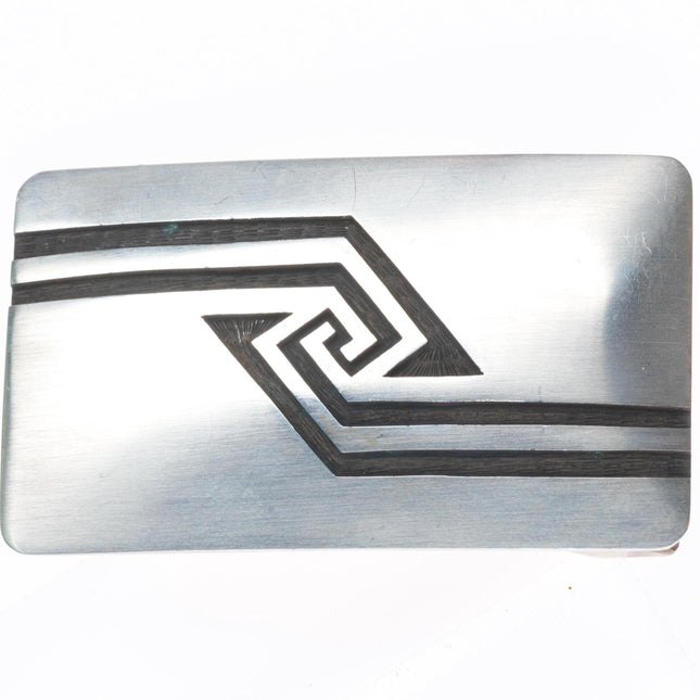 1.25" Robert Lomadapki Hopi overlay belt buckle geometric sterling silver