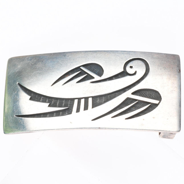 1" Vintage Hopi Guild overlay belt buckle sterling silver bird