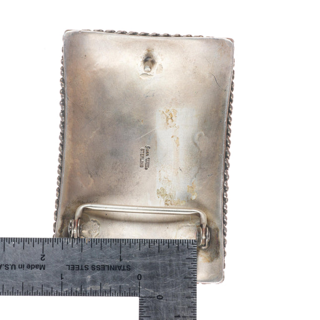 1.5" Juan Willie Navajo Virgin de Guadalupe sterling and turquoise belt buckle