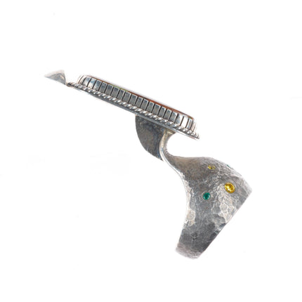 sz8 Shane Hendren Navajo long sterling silver multi-gem/Royston turquoise ring