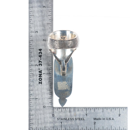 sz8 Shane Hendren Navajo long sterling silver multi-gem/Royston turquoise ring