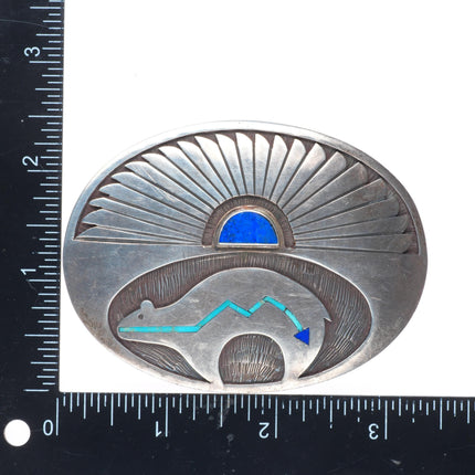 1.5" vintage Robert Vandover Navajo sterling silver heartline bear belt buckle