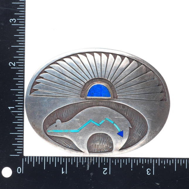1.5" vintage Robert Vandover Navajo sterling silver heartline bear belt buckle