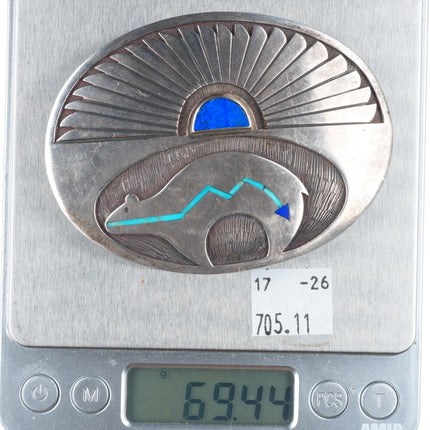 1.5" vintage Robert Vandover Navajo sterling silver heartline bear belt buckle