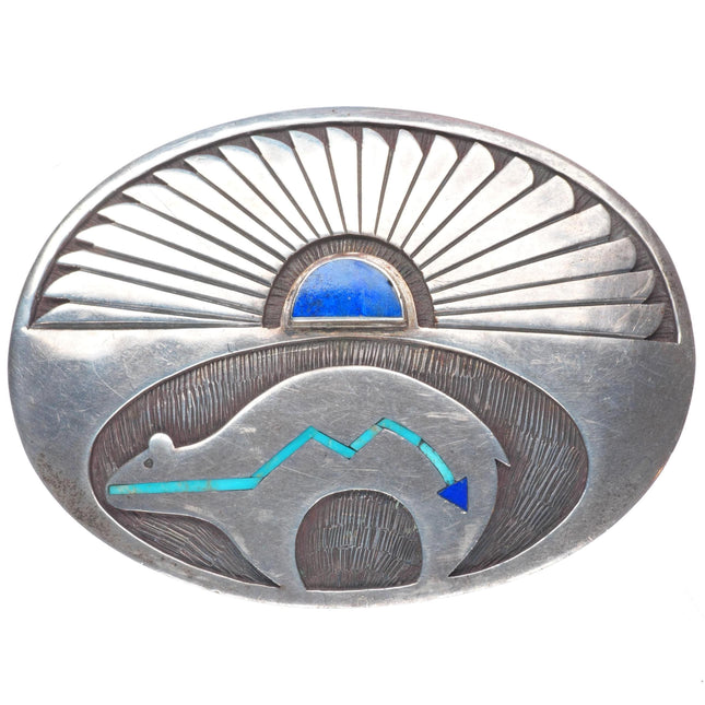 1.5" vintage Robert Vandover Navajo sterling silver heartline bear belt buckle